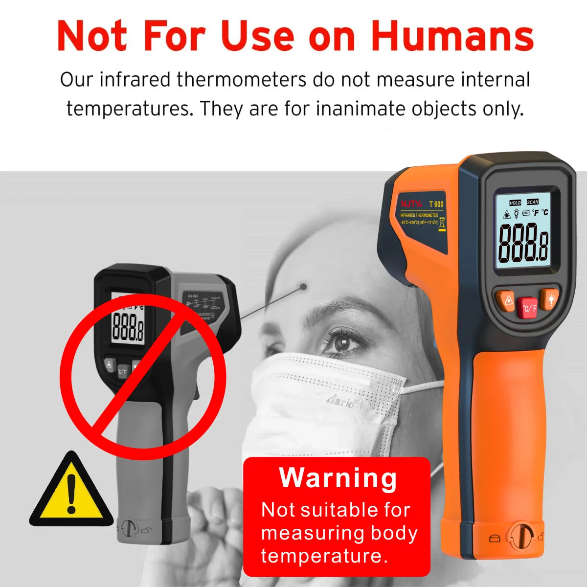 NJTY T600 Infrared Thermometer Handheld Heat Temperature For Cooking Tester Pizza Oven Grill & Engine - Laser Surface Temp Read
