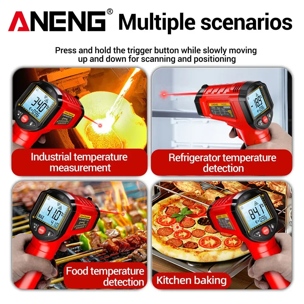 Infrared Thermometer ANENG Non-contact -50~600℃ Digital Laser Temperature Meter TH202 LCD Display Pyrometer Point Gun Tester