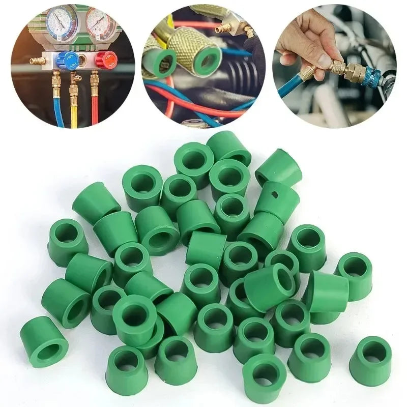Green Air Conditioning 50-200pcs 1/4'' Charging Hose 1/4'' Valve Gasket Manifold Repair Seal Kit Replacement Car Accessories
