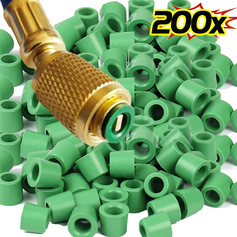 Green Air Conditioning 50-200pcs 1/4'' Charging Hose 1/4'' Valve Gasket Manifold Repair Seal Kit Replacement Car Accessories