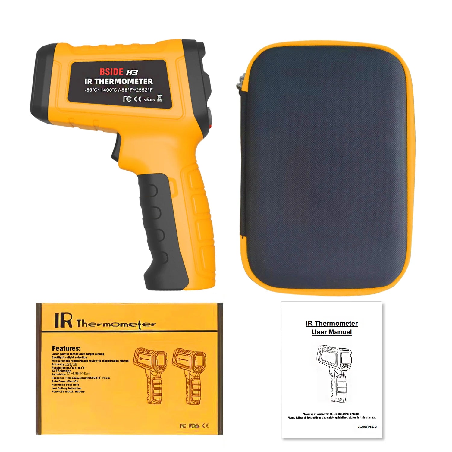 BSIDE Infrared Thermometer Gun -50~1400°C Handheld BBQ Digital Laser Industrial  Non Contact Temperature Measuring Tester Tools