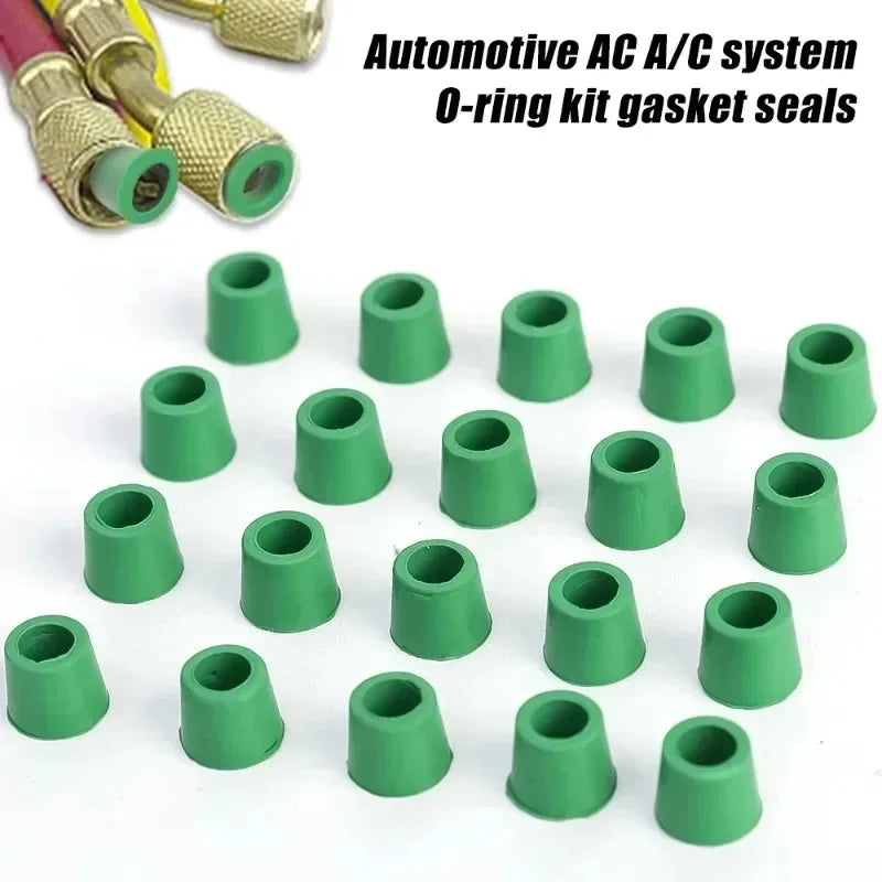 Green Air Conditioning 50-200pcs 1/4'' Charging Hose 1/4'' Valve Gasket Manifold Repair Seal Kit Replacement Car Accessories