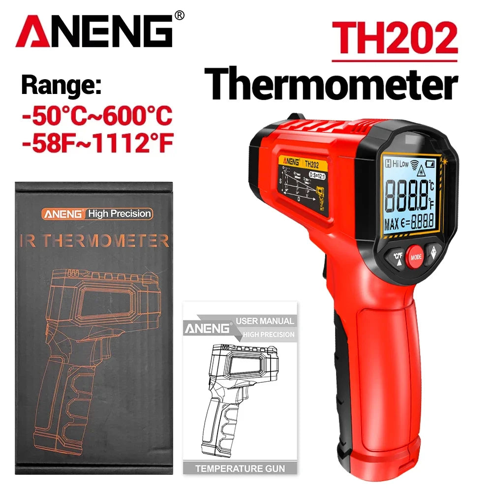 Infrared Thermometer ANENG Non-contact -50~600℃ Digital Laser Temperature Meter TH202 LCD Display Pyrometer Point Gun Tester