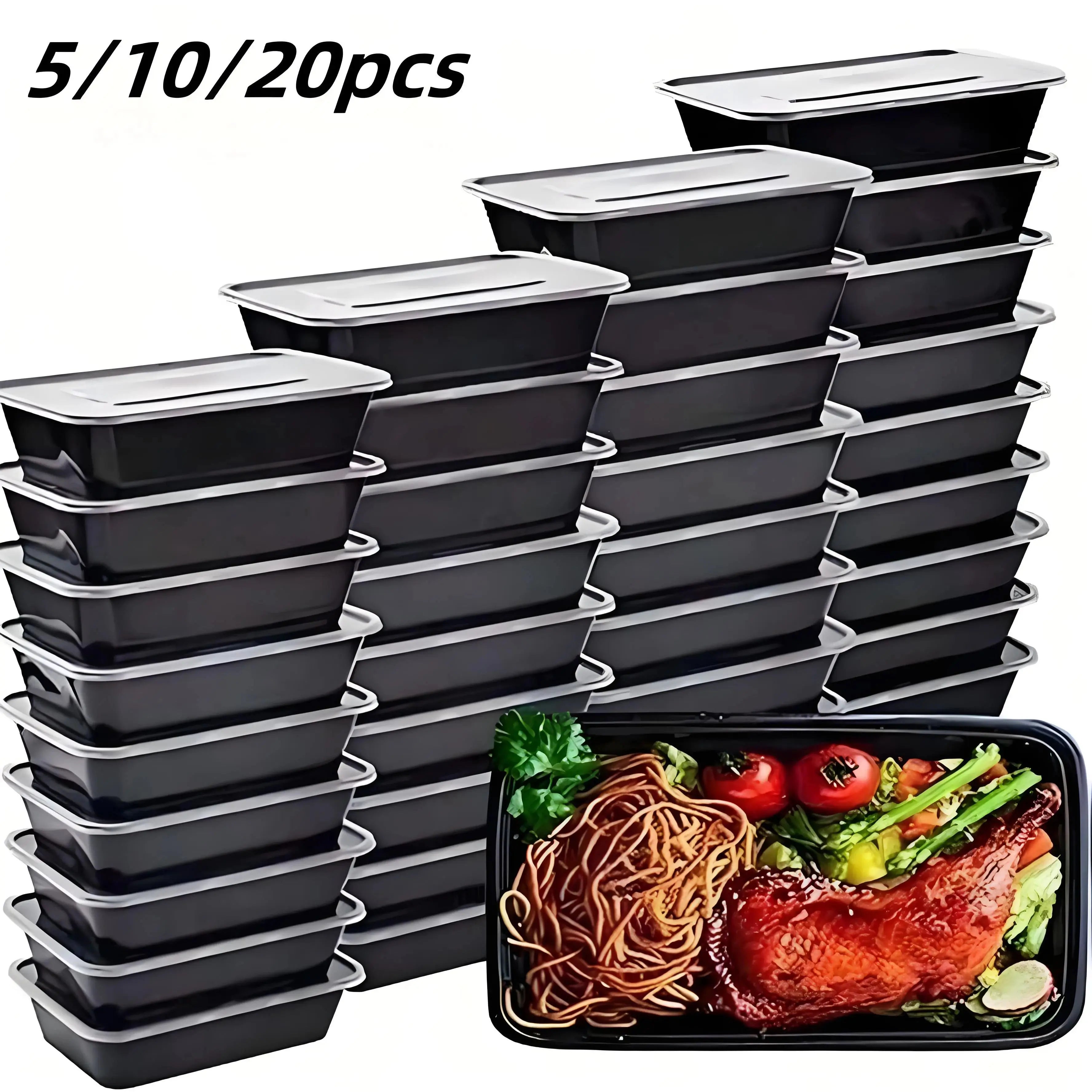 5/10/20 Pack Black Rectangular Meal Prep Containers With Lids,Disposable Plastic To Go Containers, Leak-Proof, Microwave Safe