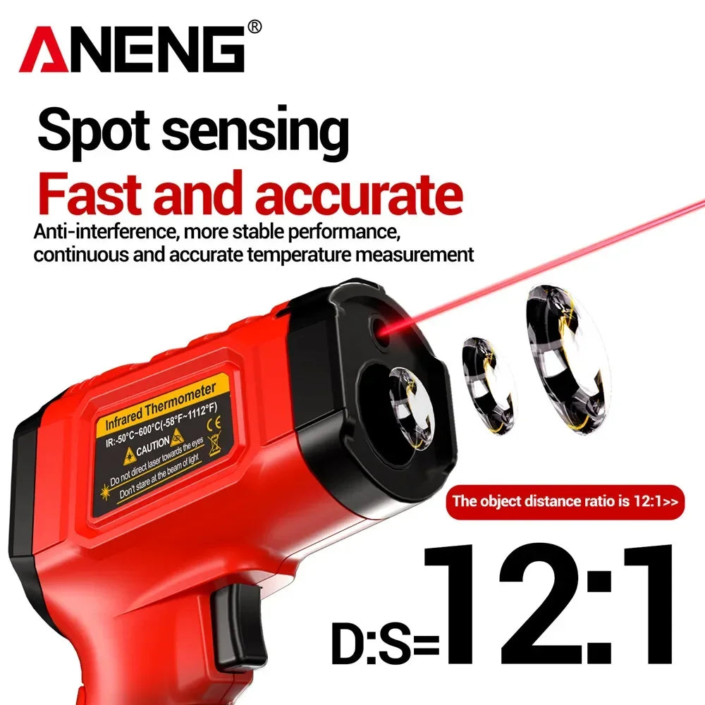 Infrared Thermometer ANENG Non-contact -50~600℃ Digital Laser Temperature Meter TH202 LCD Display Pyrometer Point Gun Tester