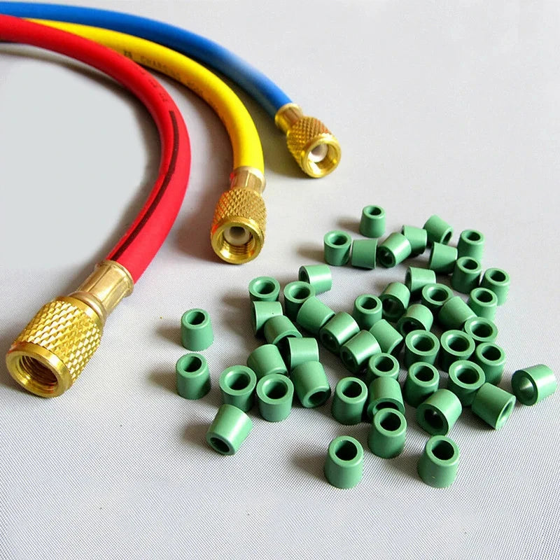 Green Air Conditioning 50-200pcs 1/4'' Charging Hose 1/4'' Valve Gasket Manifold Repair Seal Kit Replacement Car Accessories