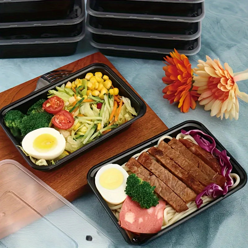 5/10/20 Pack Black Rectangular Meal Prep Containers With Lids,Disposable Plastic To Go Containers, Leak-Proof, Microwave Safe