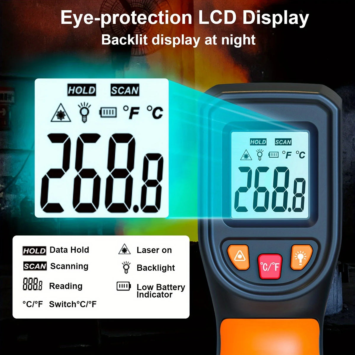 NJTY T600T600A Laser Temperature Gun Infrared Thermometer Sensor Handheld Non-contact IR LCD Industrial Pyrometer Digital 600 °C