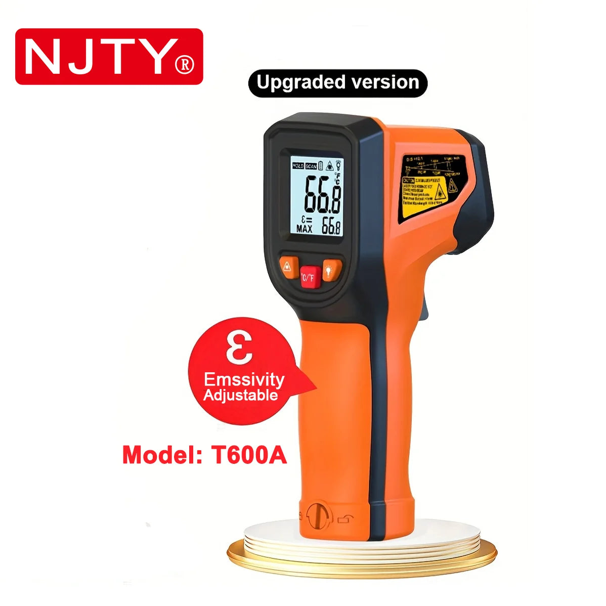 NJTY T600T600A Laser Temperature Gun Infrared Thermometer Sensor Handheld Non-contact IR LCD Industrial Pyrometer Digital 600 °C